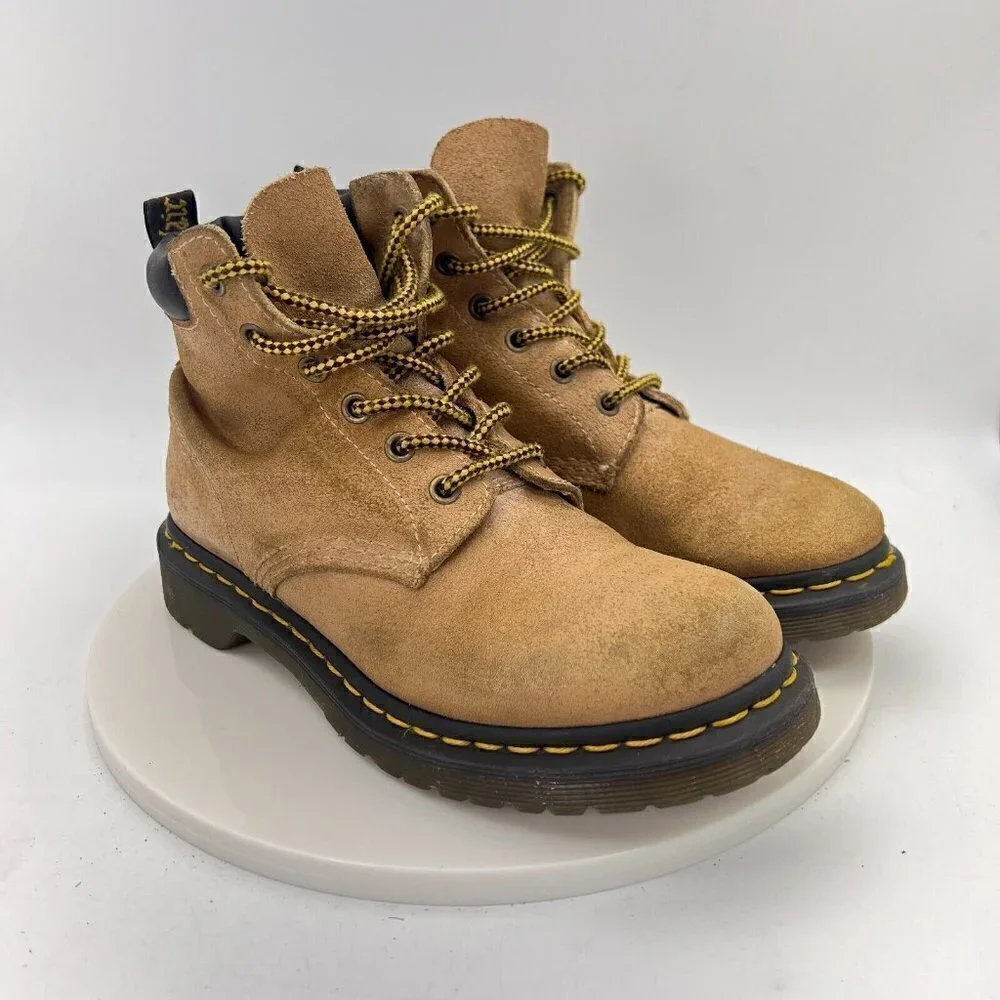 Dr Martens Greasy Suede Leather Tan Yellow Stitch Ankle Women Boot Size 7